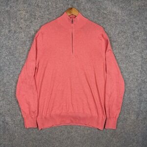 Brooks Brothers 1/4 Zip Sweater Mens Large Salmon Pink 100% Supima Cotton Preppy